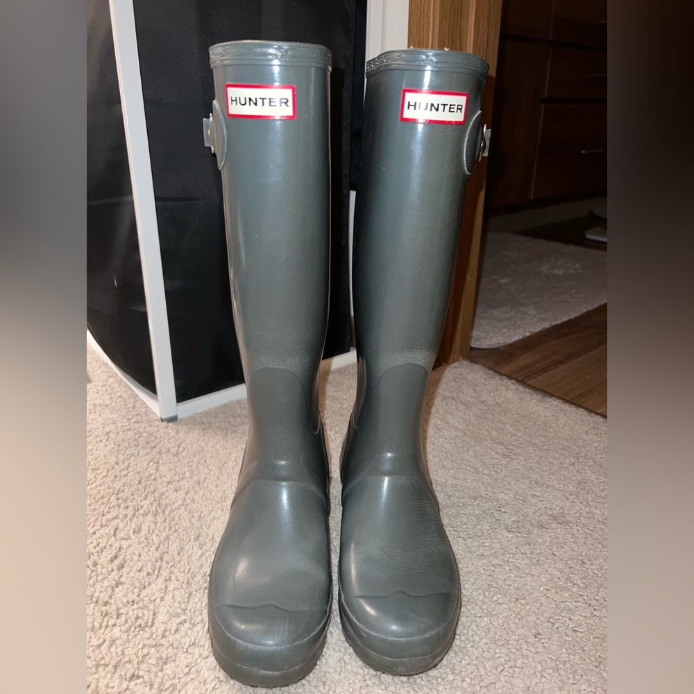 Hunter Original Tall Gloss Rain Boot Graphite Grey - US 7